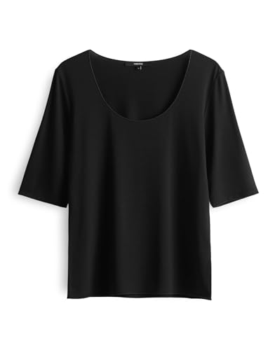 someday Damen Dreiviertelarmshirt | KIROSA Detail Basicshirt Slim aus ECOVERO™ Viskose Mix Black, 36 von someday