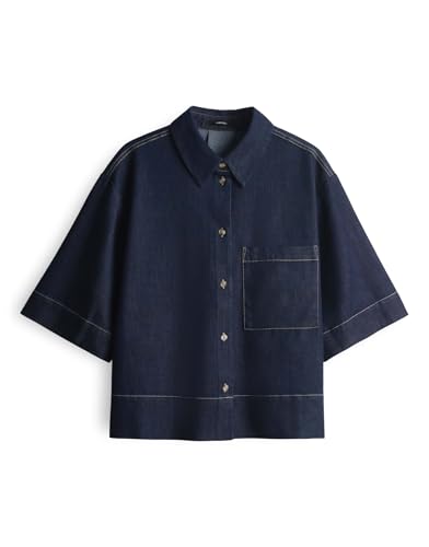 someday Damen Kurzarmbluse | Jeansbluse ZONNA Loose in Rinse Wash mit Kontrastnähten Rinsed Dark Blue, 38 von someday