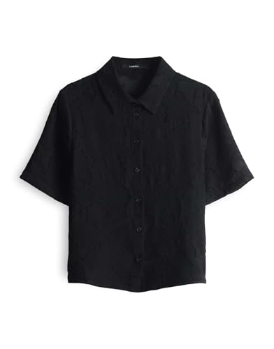 someday Damen Kurzarmbluse | ZLORALA Regular Hemdbluse mit floralem Design Black, 38 von someday