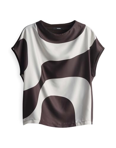 someday Damen Kurzarmshirt | KESORA Print Regular aus fließendem Material Mix Dark Espresso, 40 von someday