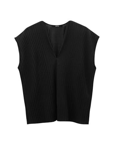 someday Damen Kurzarmshirt | V-Shirt KLISSEE Loose aus plissiertem Jersey Black, 42 von someday