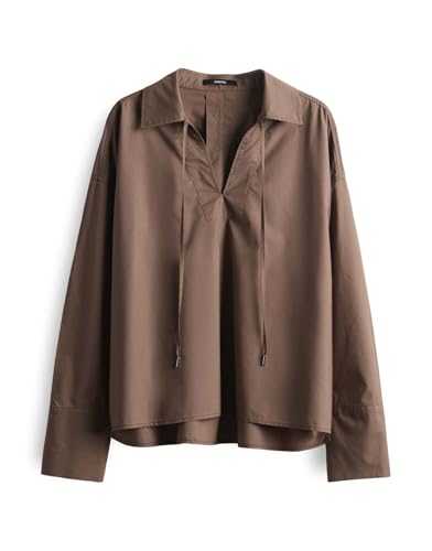 someday Damen Langarmbluse | Baumwollbluse ZAROLINE Loose mit Johnny-Kragen Soft Mocha, 42 von someday