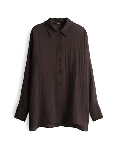 someday Damen Langarmbluse | Hemdbluse ZANDA Regular mit Schlitzdetail Dark Espresso, 42 von someday