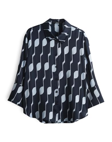 someday Damen Langarmbluse | Printbluse ZELLIE Loose aus nachhaltiger Viskose Ocean, 38 von someday