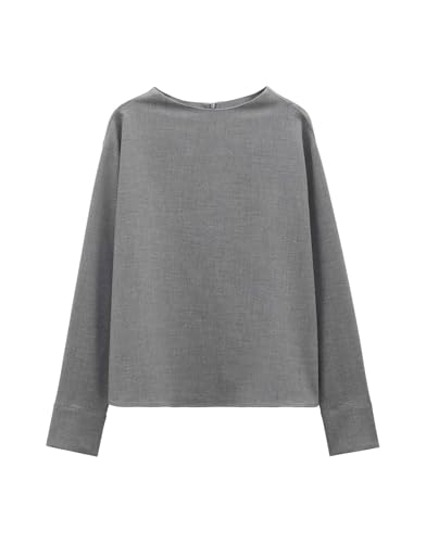 someday Damen Langarmbluse | Stehkragenbluse ZALENE Regular in Flanell Optik Good Grey, 38 von someday