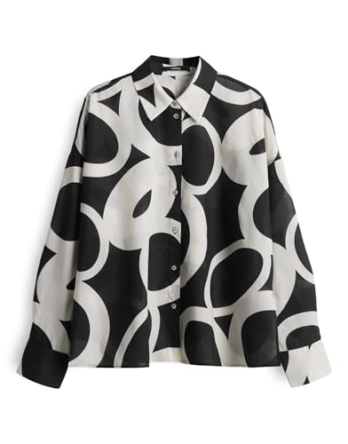 someday Damen Langarmbluse | ZIRVELI Regular Printbluse aus feinem Cotton Voile Black, 42 von someday