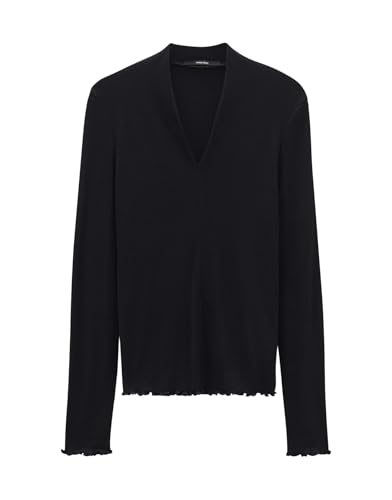 someday Damen Langarmshirt | Geripptes V-Shirt KALYA Slim aus Viskose Mix Black, 36 von someday