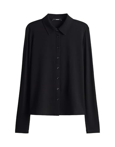 someday Damen Langarmshirt | Kirsty Regular Button Up Jerseyshirt im Materialmix Black, 36 von someday