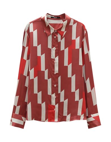 someday Damen Kurzarmbluse | Printbluse ZINNOVA Loose in Satin Optik Rose Umber, 38 von someday