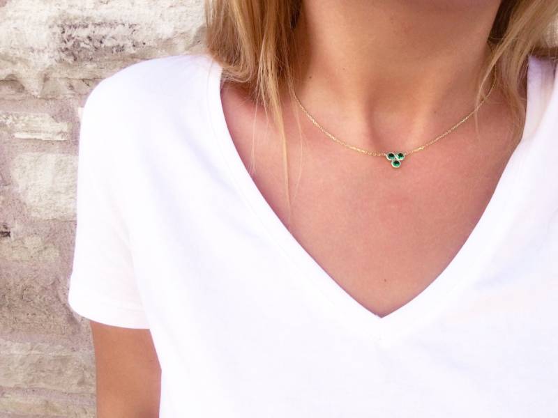 Smaragd Halskette, Zirkonia, Zierliche Goldkette, Halskette Gold, Einfache Gold Zarte Geschenk von somethinggoldjwl