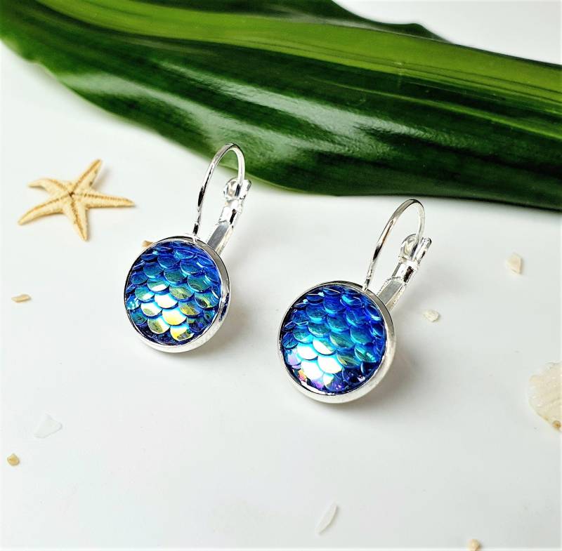 Ohrringe ~ Meerjungfrau Cabochon Ohrringe, Geschenk Mädchen, Maritime Ohrhänger, Meerjungfrau, Blaue von sommerelf
