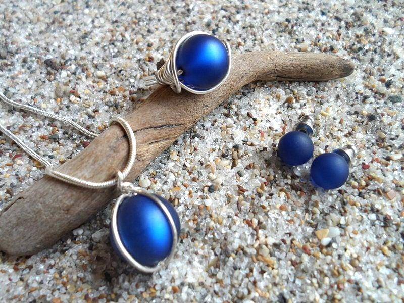 Schmuckset ~ Polarisperlen Königsblau Perlen Halskette, Perlen, Handgemachter Schmuck, Geschenk Für Frauen, Blauer Ring von sommerelf