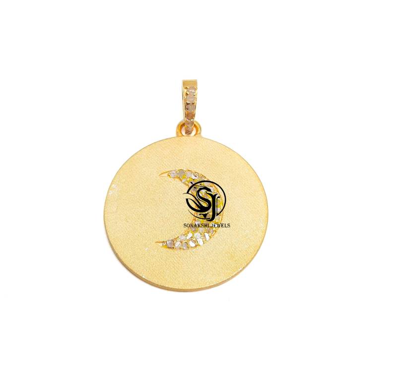 Diamant Anhänger Mit Runden Halbmond Form 925 Sterling Silber Handgemachte Verlobung Wending Wear Pendent Pave Vergoldet von sonakshijewels