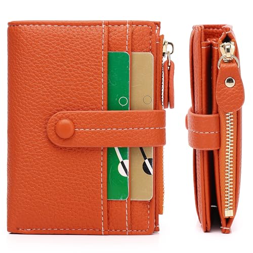 sonluk Damen GeldböRse,RFID Blockierung Kleinmit Portemonnaie FüR Damen PU Leder Zipper Brieftasche Kreditkartenhalter Mit MüNzfach orange von sonluk