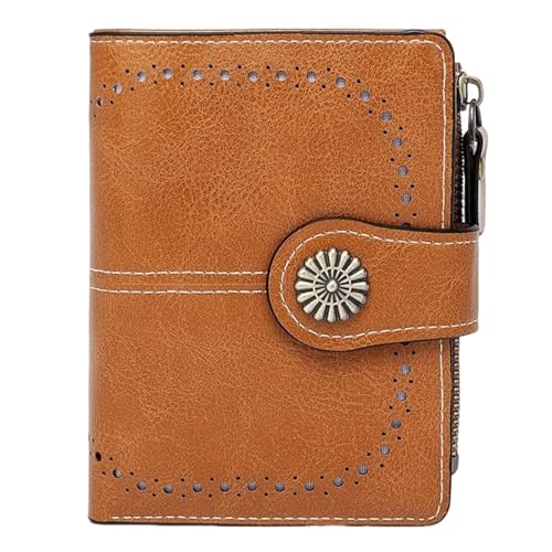 sonluk Damen Geldbörsen,Kompakt Portemonnaie Damen Klein Mehrere Fächer PU Leder Geldbeutel mit Reißverschluss Münzfach(braun) von sonluk