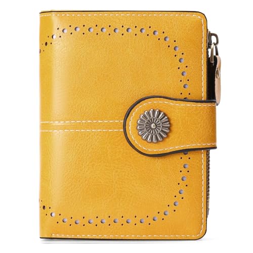 sonluk Damen Geldbörsen,Kompakt Portemonnaie Damen Klein Mehrere Fächer PU Leder Geldbeutel mit Reißverschluss Münzfach(gelb) von sonluk