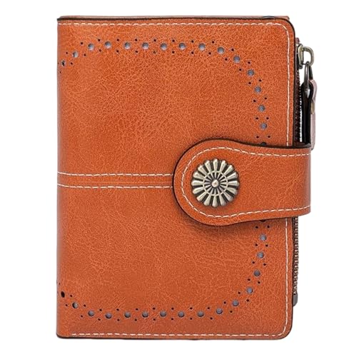 sonluk Damen Geldbörsen,Kompakt Portemonnaie Damen Klein Mehrere Fächer PU Leder Geldbeutel mit Reißverschluss Münzfach(orange) von sonluk