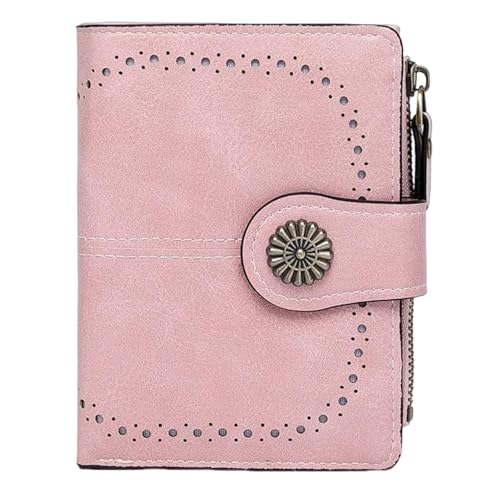 sonluk Damen Geldbörsen,Kompakt Portemonnaie Damen Klein Mehrere Fächer PU Leder Geldbeutel mit Reißverschluss Münzfach(rosa) von sonluk