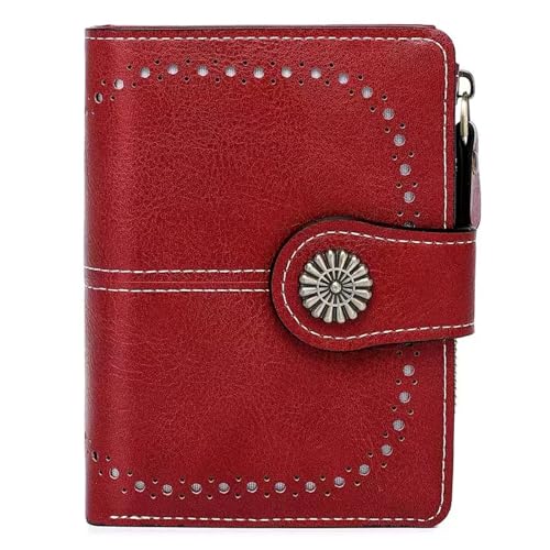 sonluk Damen Geldbörsen,Kompakt Portemonnaie Damen Klein Mehrere Fächer PU Leder Geldbeutel mit Reißverschluss Münzfach(rot) von sonluk