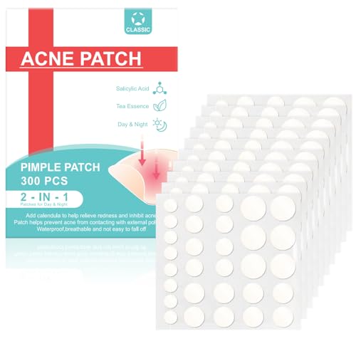 Soodyoow 300 Stück Pimple Patches Hydrokolloid Unsichtbare Pickel Patch Wasserdicht Atmungsaktiv Absorptions Acne Patches mit Teebaumöl Tag & Nacht Akne Pflaster von soodyoow