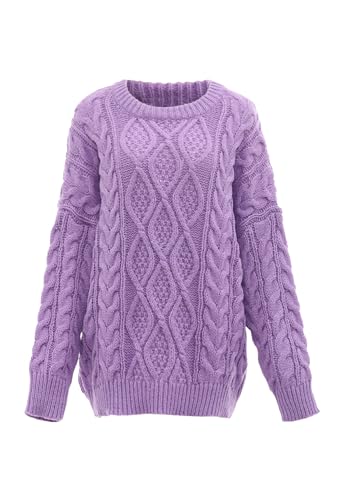 sookie Damen Pullover mit Rundhalsausschnitt und Zopfmuster Polyester Lavendel Größe XL/XXL von Sookie