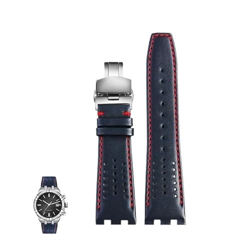 sooponu Atmungsaktives Lederarmband für MAURICE LACROIX AIKON AI6007 AI6008 AI6038 AI6058 Schnellverschluss-Uhrenarmband mit Stahl-Endglied(Blue red,AI6007) von sooponu