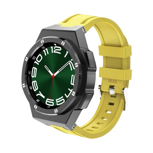 sooponu Luxuriöses Metall-Uhrenarmband-Gehäuse-Modifikationsset für Samsung Galaxy Watch 6 Classic 43 mm 47 mm Edelstahl-Lünette Silikonarmband-Armbandset(Silicone-B-Yellow,43mm) von sooponu