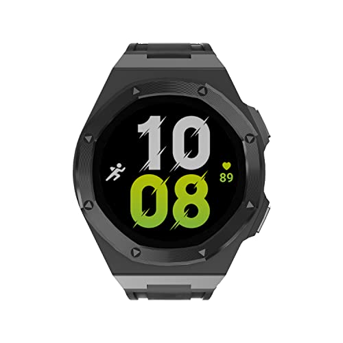 sooponu Luxus-Uhrengehäuse-Armband-Mod-Kit für Galaxy Watch 5 Pro 45MM 4 5 44mm Legierung Schutzhülle Silikonband(Black,Watch 5pro 45mm) von sooponu