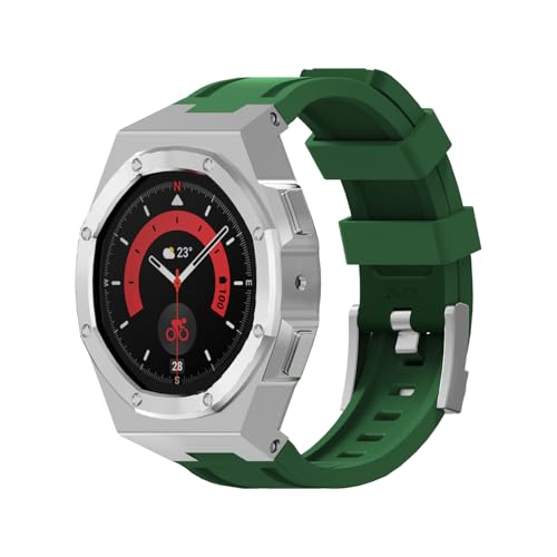 sooponu Luxus-Uhrengehäuse-Armband-Mod-Kit für Galaxy Watch 5 Pro 45MM 4 5 44mm Legierung Schutzhülle Silikonband(SL-green,Watch 5 44MM) von sooponu
