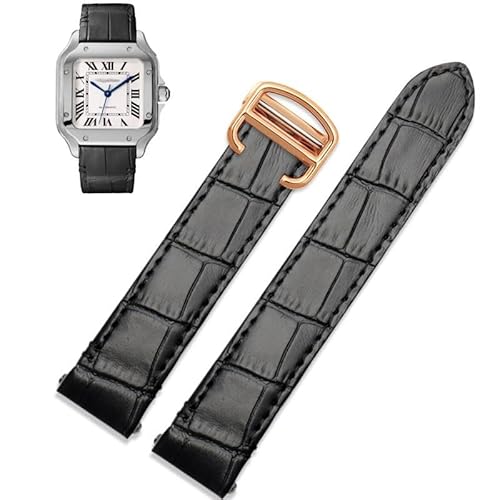 sooponu Schnellverschluss-Lederarmband Für Cartier Santos Classic Style WSSA0009 WSSA0010 WSSA0018 Neue SANTOS-Uhrenkette(Black-rose gold,21mm) von sooponu