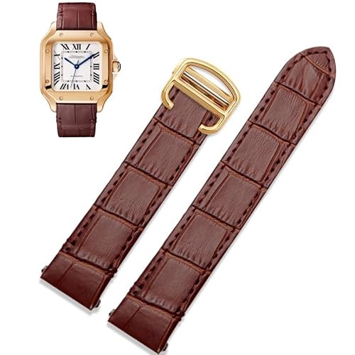 sooponu Schnellverschluss-Lederarmband Für Cartier Santos Classic Style WSSA0009 WSSA0010 WSSA0018 Neue SANTOS-Uhrenkette(Brown-gold,19mm) von sooponu