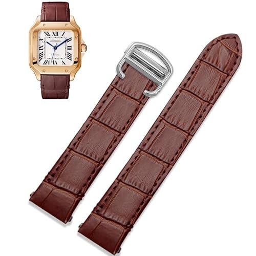 sooponu Schnellverschluss-Lederarmband Für Cartier Santos Classic Style WSSA0009 WSSA0010 WSSA0018 Neue SANTOS-Uhrenkette(Brown-silver,19mm) von sooponu