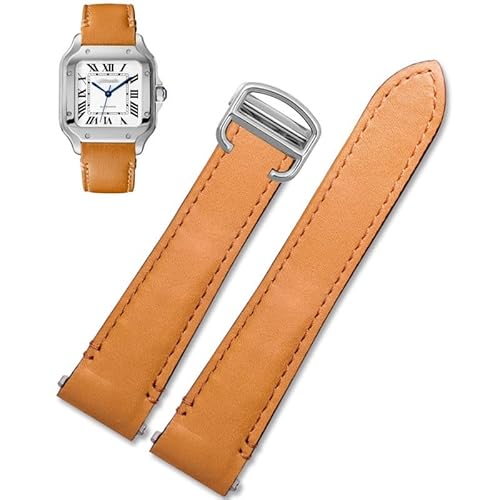 sooponu Schnellverschluss-Lederarmband Für Cartier Santos Classic Style WSSA0009 WSSA0010 WSSA0018 Neue SANTOS-Uhrenkette(Khaki-silver,19mm) von sooponu
