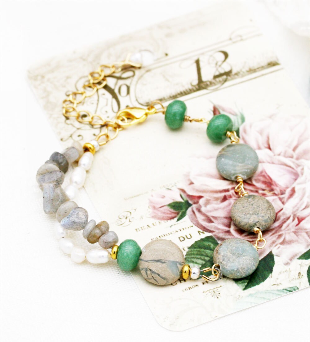 Fröhlich Und Reinheit Armband - Süßwasserperle, Labradorit, Aventurin Jasper Fröhlich Und Reinheit Armband - Süßwasserperle, Labradorit, Aventurin Jasper von sophinegiam