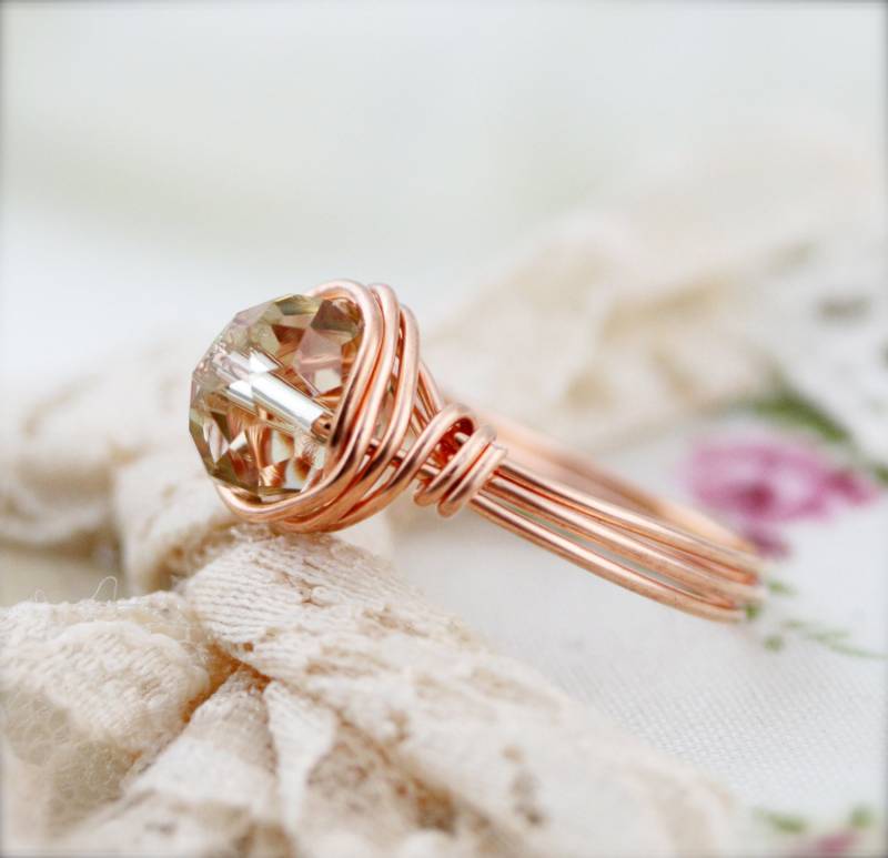 Hand Gewickelter Ring - Gekühlter Champagner Glaskristall von sophinegiam