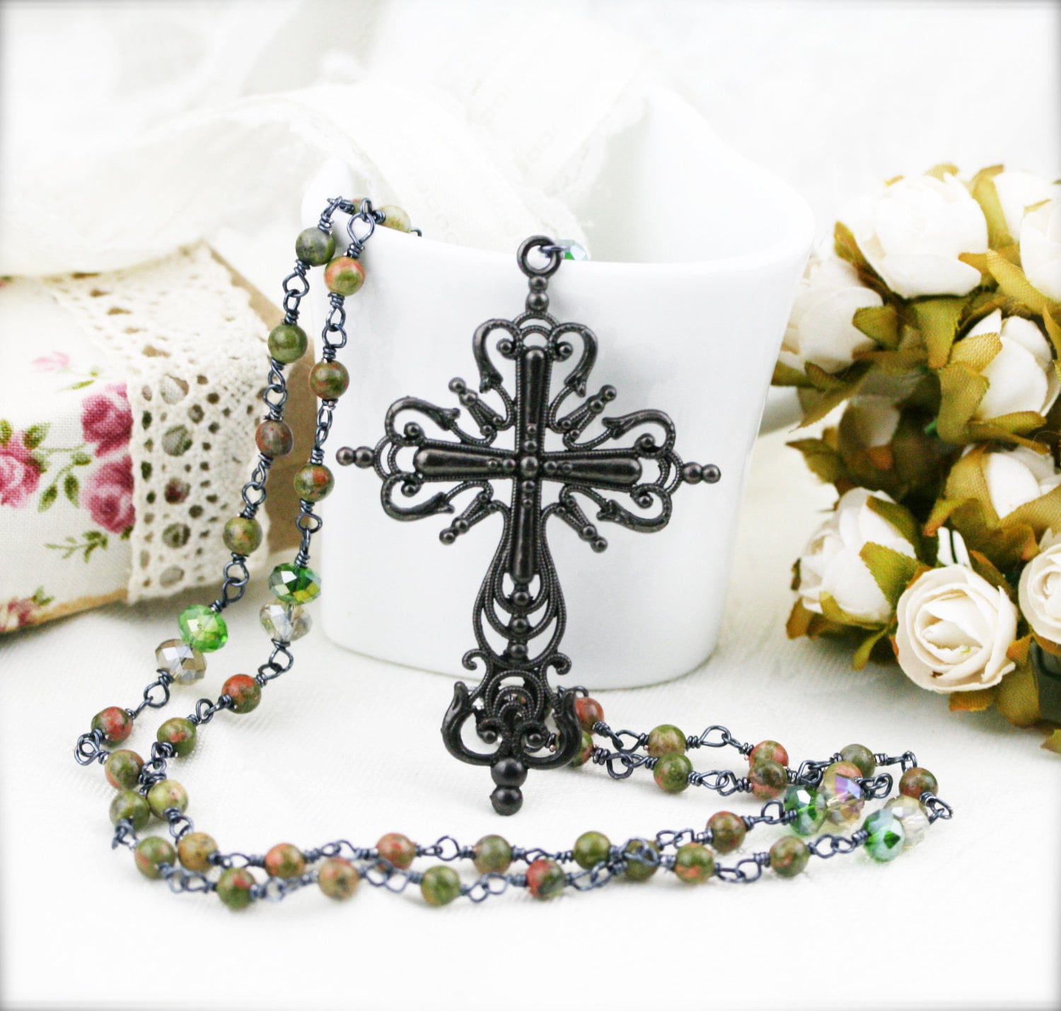 Mittelalterliche Kreuz Unakit Rosenkranz Kette | Mc Mittelalterliche Kreuz Unakit Rosenkranz Kette | Mc von sophinegiam