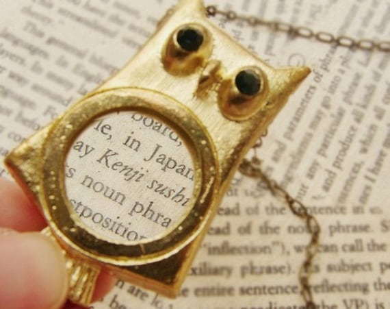 Eule Statement Halskette, Lupe Muttertagsgeschenk, Lange Halskette Gold Lupe, Schmuck von soradesigns