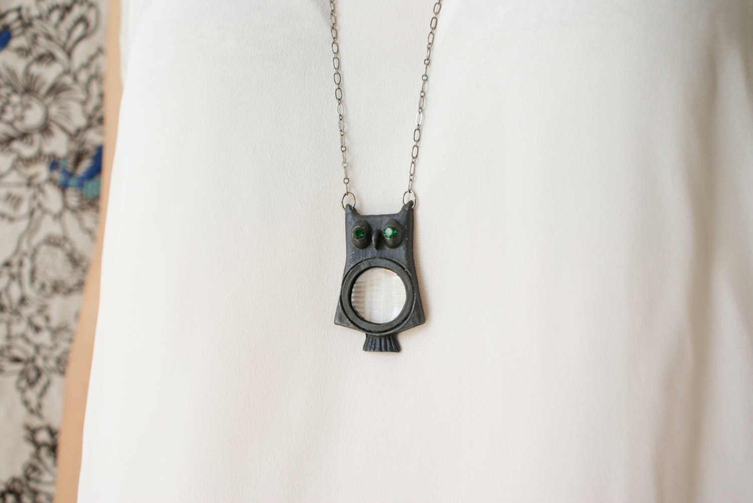 Eulen Halskette, Statement Kette, Lupen Lupe Anhänger, Monokel Anhänger Kette von soradesigns