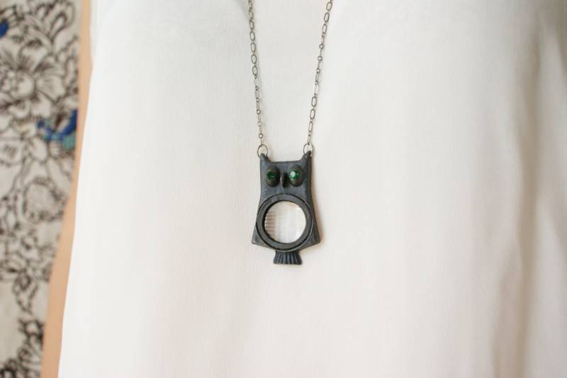 Eulen Halskette, Statement Kette, Lupen Lupe Anhänger, Monokel Anhänger Kette von soradesigns
