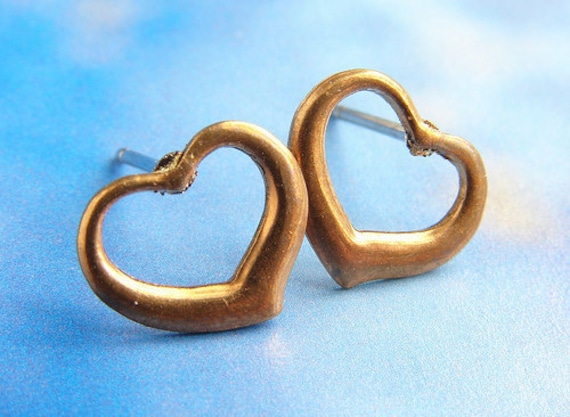 Herz Ohrstecker, Vintage Ohrringe, Kupfer Rose Gold Schmuck von soradesigns