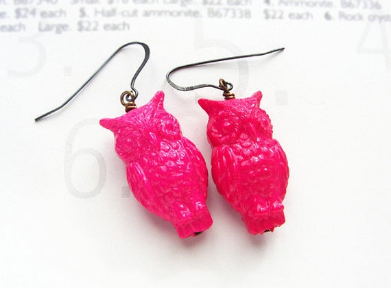 Pinke Eulen Ohrringe, Valentinstag Geschenk, Pinke Vintage Lucite Eulen Pinke Eulen Ohrringe, Valentinstag Geschenk, Pinke Vintage Lucite Eulen von soradesigns