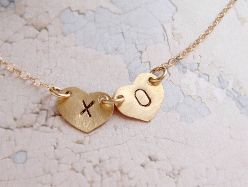 xo Initial Halskette 14Kt Gold Filled Doppelherz Anhänger xo Initial Halskette 14Kt Gold Filled Doppelherz Anhänger von soradesigns