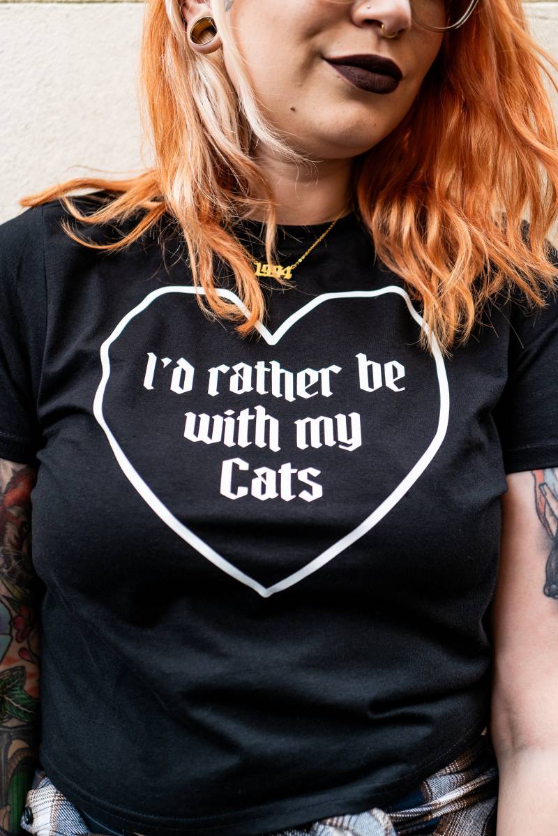 Ich Wäre Lieber Mit Meinen Katzen Black Boxy Cropped T von sorayrayaxo