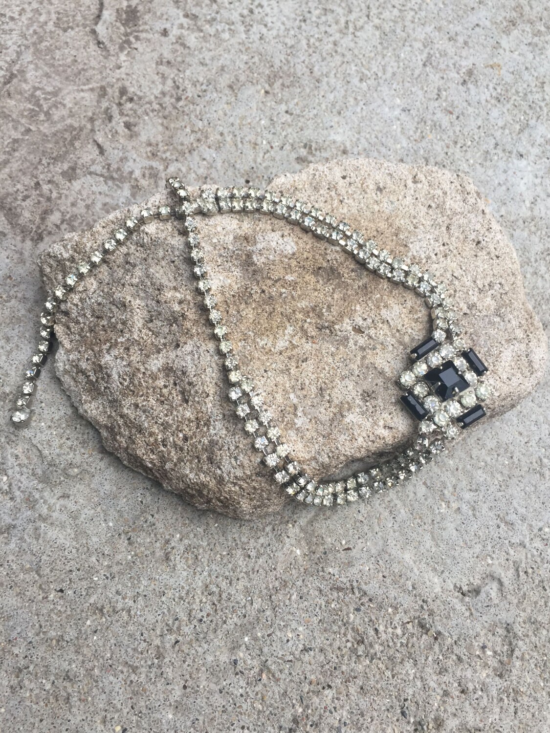 Vintage Schwarze Und Klaren Strass Collier Halskette Hochzeit Schmuck Prom Schwarz Strass-Steinen von sorellasvintagejewel