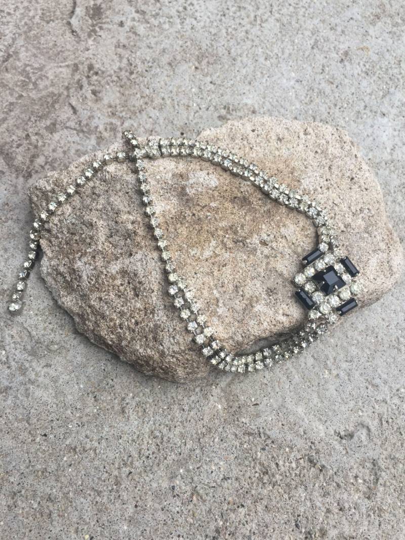 Vintage Schwarze Und Klaren Strass Collier Halskette Hochzeit Schmuck Prom Schwarz Strass-Steinen von sorellasvintagejewel