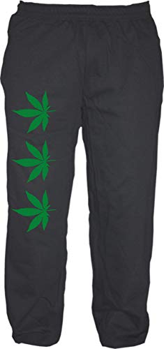 Hanf Jogginghose - Bedruckt - Sweatpants - Jogger - DREI Hanfblätter Cannabis Schwarz M von sostex