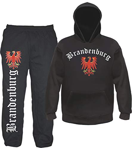 sostex Brandenburg Jogginganzug - Altdeutsch mit Wappen- Jogginghose und Hoodie L Schwarz von sostex