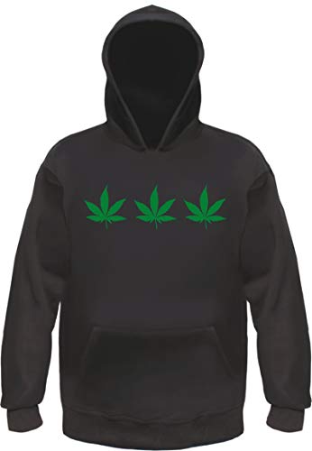 sostex Hanf Hoodie Kapuzenpullover - Bedruckt - DREI Hanfblätter Cannabis L Schwarz von sostex