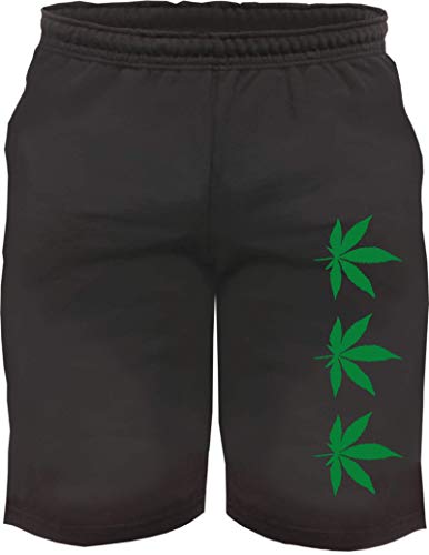 sostex Hanf Sweatshorts - Bedruckt - Kurze Hose Shorts - DREI Hanfblätter Cannabis Schwarz M von sostex