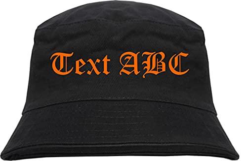 sostex Individueller Anglerhut - altdeutsch - schwarz - Bucket Hat - Fischerhut mit Wunschtext Bedruckt Druckfarbe: Orange L von sostex